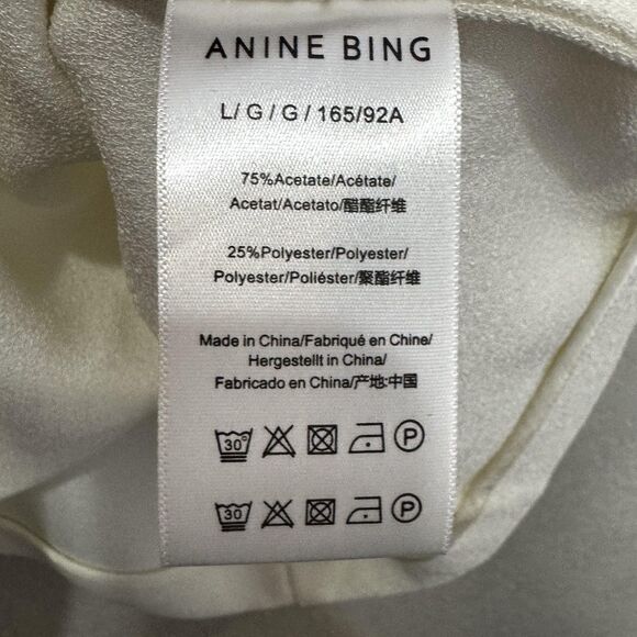 Anine Bing Maddie Crepe Blouse Shirt Size Large White Short Sleeve Back Zip Boxy - Picture 6 of 7